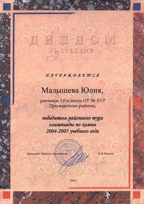 2004-2005 Малышева Юлия 10а (РО химия)